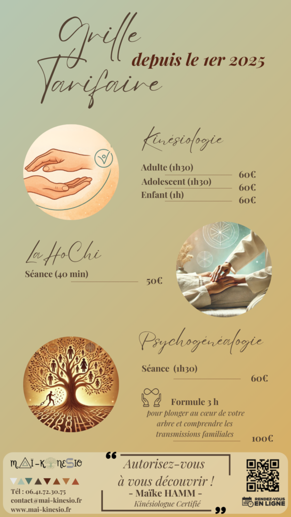 Évolution des Tarifs des Séances de Kinésiologie, LaHoChi et Psychogénéalogie chez Mai'Kinesio à partir du 1er Mai 2025